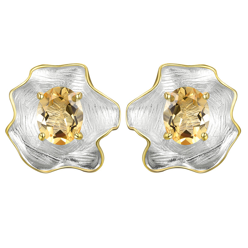 Curled Leaf Studs | Gemstone Statement Studs | Parure by Asma