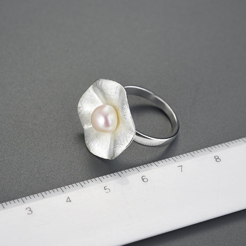 Lily Pad Silver Pearl Ring