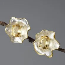 Curled Leaf Studs | Gemstone Statement Studs | Parure by Asma