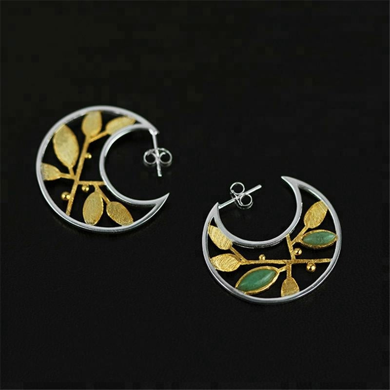 Hoop Leaf Earrings | Silver Air Leaf Hoops | Parure by Asma